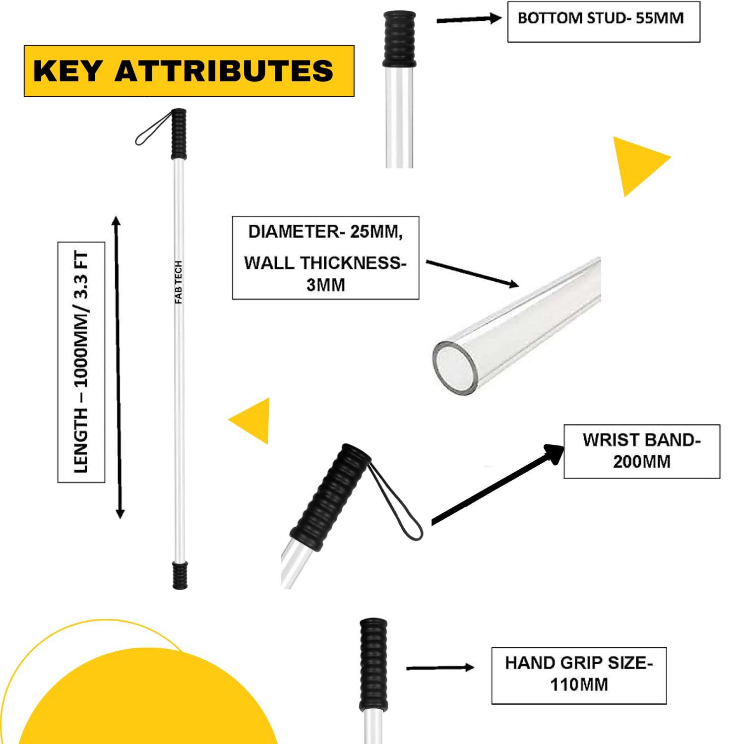 FAB TECH FAB TECH 100 CM Polycarbonate Security Stick | Durable, Light Weight, Scratch Proof, Anti Slip Bottom | Security Stick | Walking Cane | High Impact Resistance (Pack of 2)