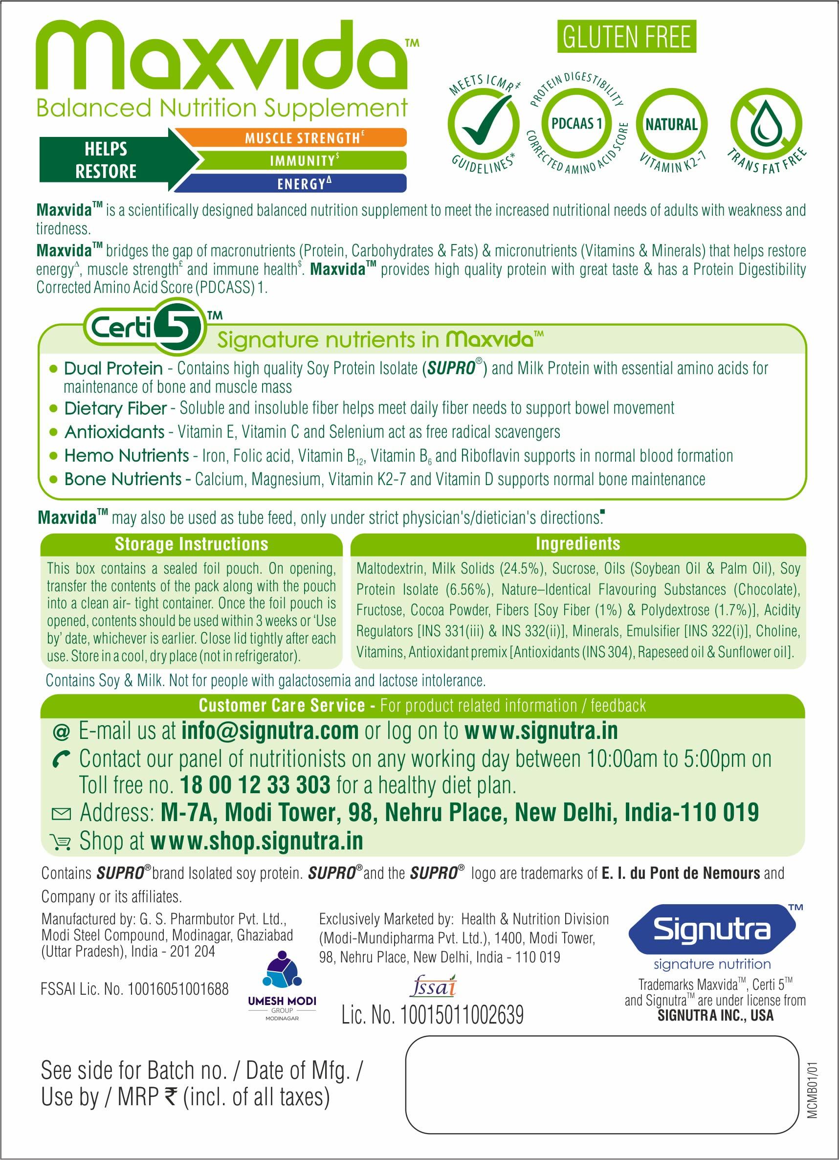 Maxvida Maxvida Balanced Nutrition Supplement for Adults - BIB (Chocolate Flavored, 400g)