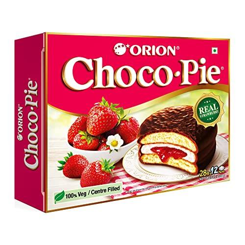 ORION ORION Strawberry Choco Pie (12 pies)| Centre-filled Chocolate biscuit