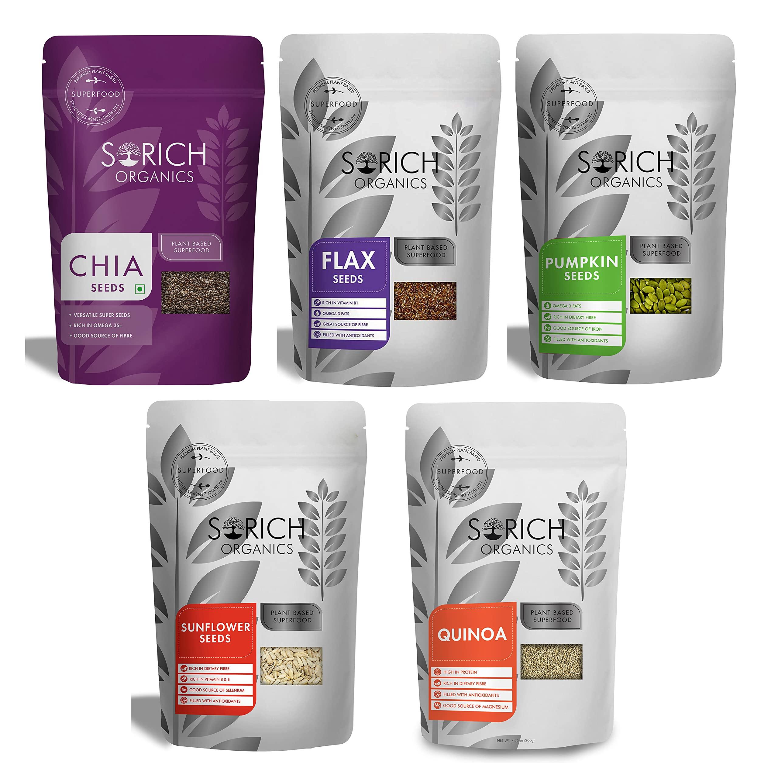 Sorich Organics Sorich Organics Healthy Combo of Chia, Pumpkin, Sunflower, Flax and Quinoa Seeds for Eating - 1050 Gm - Healthy Breakfast | All Edible Seeds Combo Pack |Ready to Eat Snacks | Gluten Free