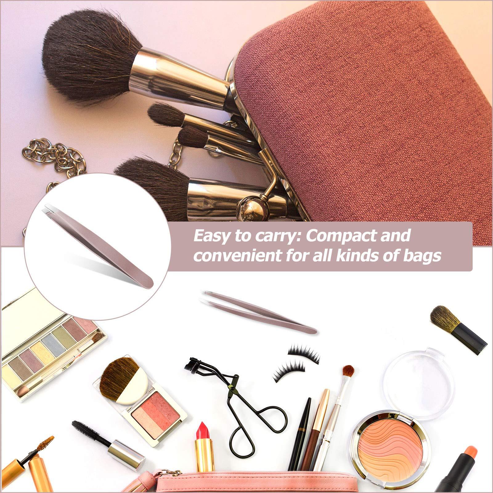 Mudder 12 Pieces Eyebrow Tweezers Stainless Steel Slant Tip Tweezers Facial Hair Eyebrow Precision Tweezers for Men and Women (Rose Gold)