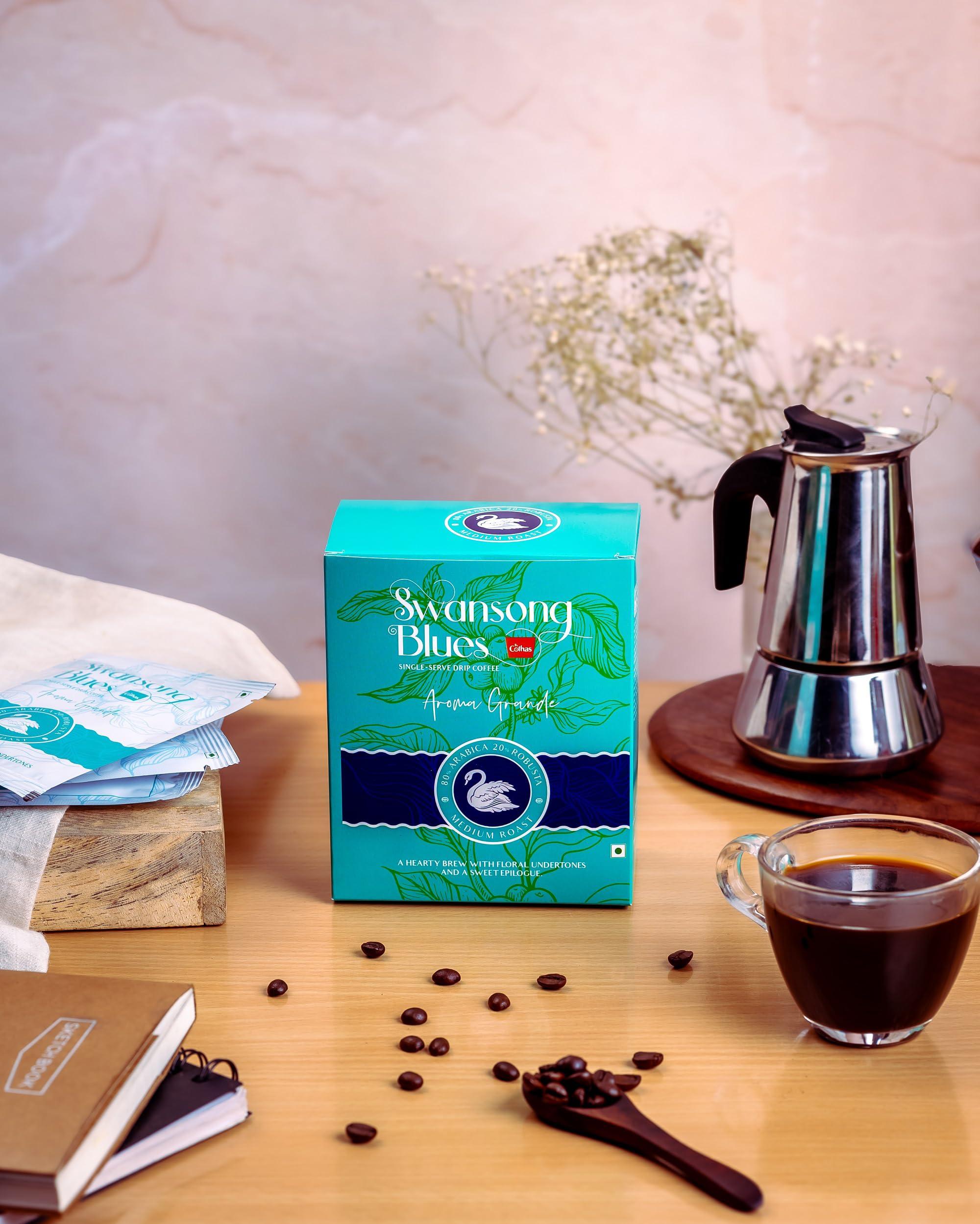 Cothas Cothas Swansong Blues Aroma Gold Medium Roasted Coffee Beans, 80% Arabica - 20% Robusta, offee Drip Bags for Easy Brew(Hot Brew) Coffee, Authentic Roasted Coffee Beans Ideal Choice for Coffee Connoisseurs, Pack of 10 bags
