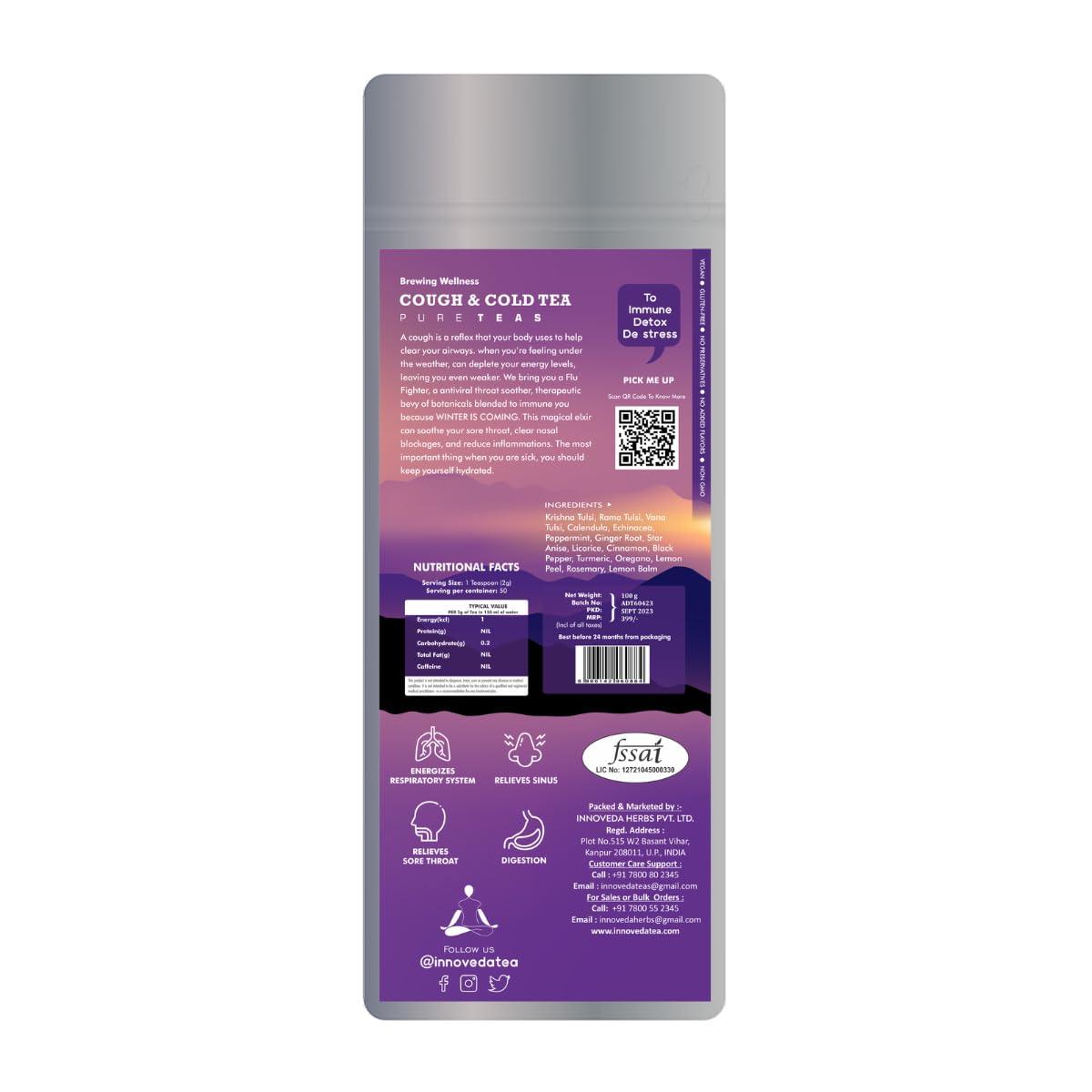 INNOVEDA Innoveda Cough And Cold Herbal Tea Soothes Sore Throat Decongestion 50 Tea Cups