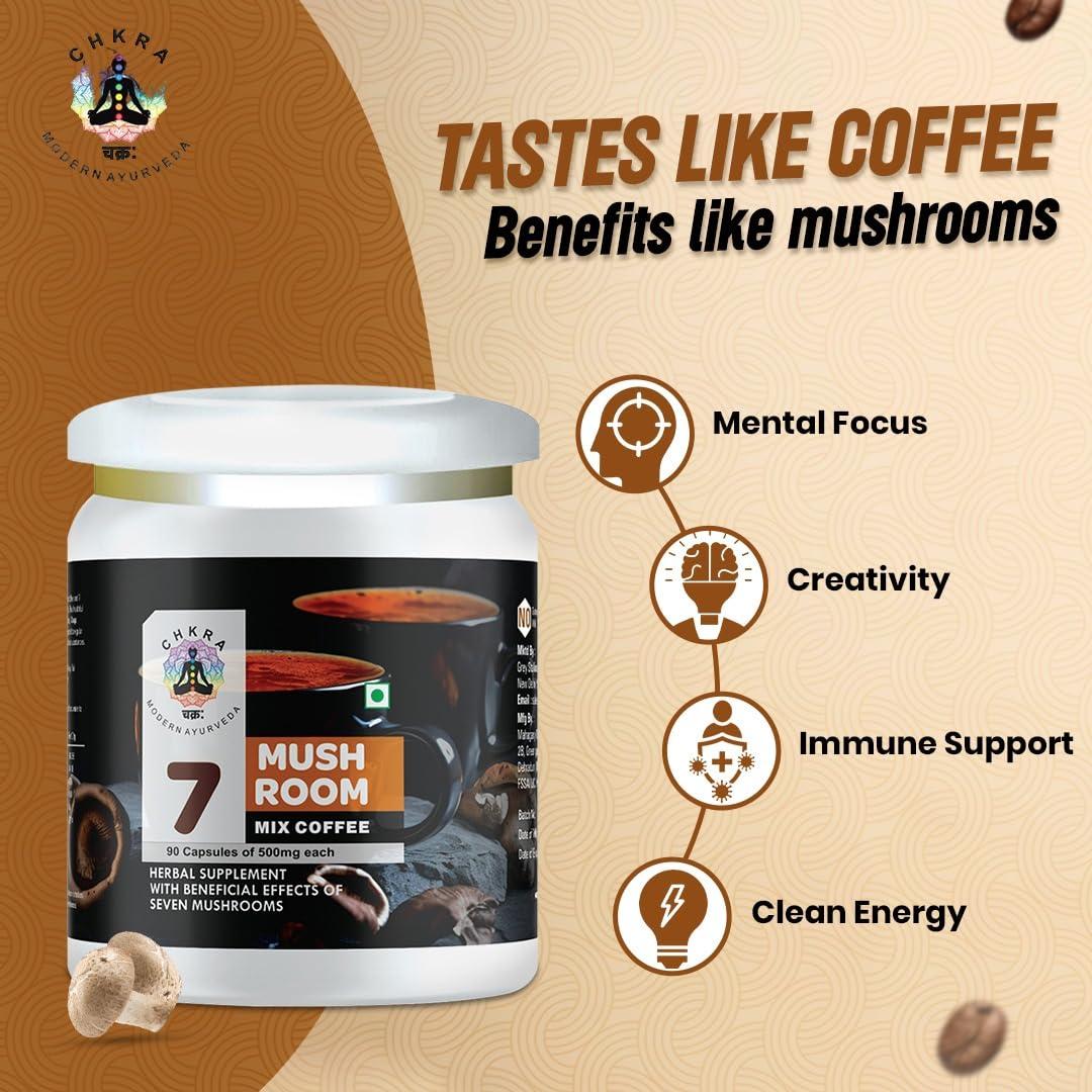 XTRAKT Mushroom Coffee Powder, 7 Mushroom Blend- Lion's Mane, Chaga, Cordyceps, Shitake, Maitake, Ganoderma, Turkey Tail Brain Supplements for Energy, Focus, Memory and Immunity, 55 Serving, 100G