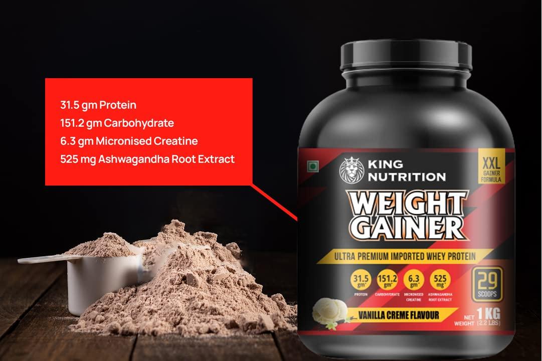 AXIR LIFE SCIENCE KING NUTRITION WEIGHT GAINER WITH ENZYME AND ASHWAGANDHA EXTRACT (VANILLA CREME FLAVOUR, 1)