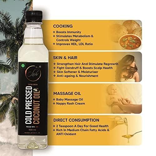 Olixir Olixir Cold Pressed Coconut Oil For Cooking Food, Baby Massage, Oil Pulling, Hair Care And Skin Care 100% Natural Coconut Oil (500 ml)