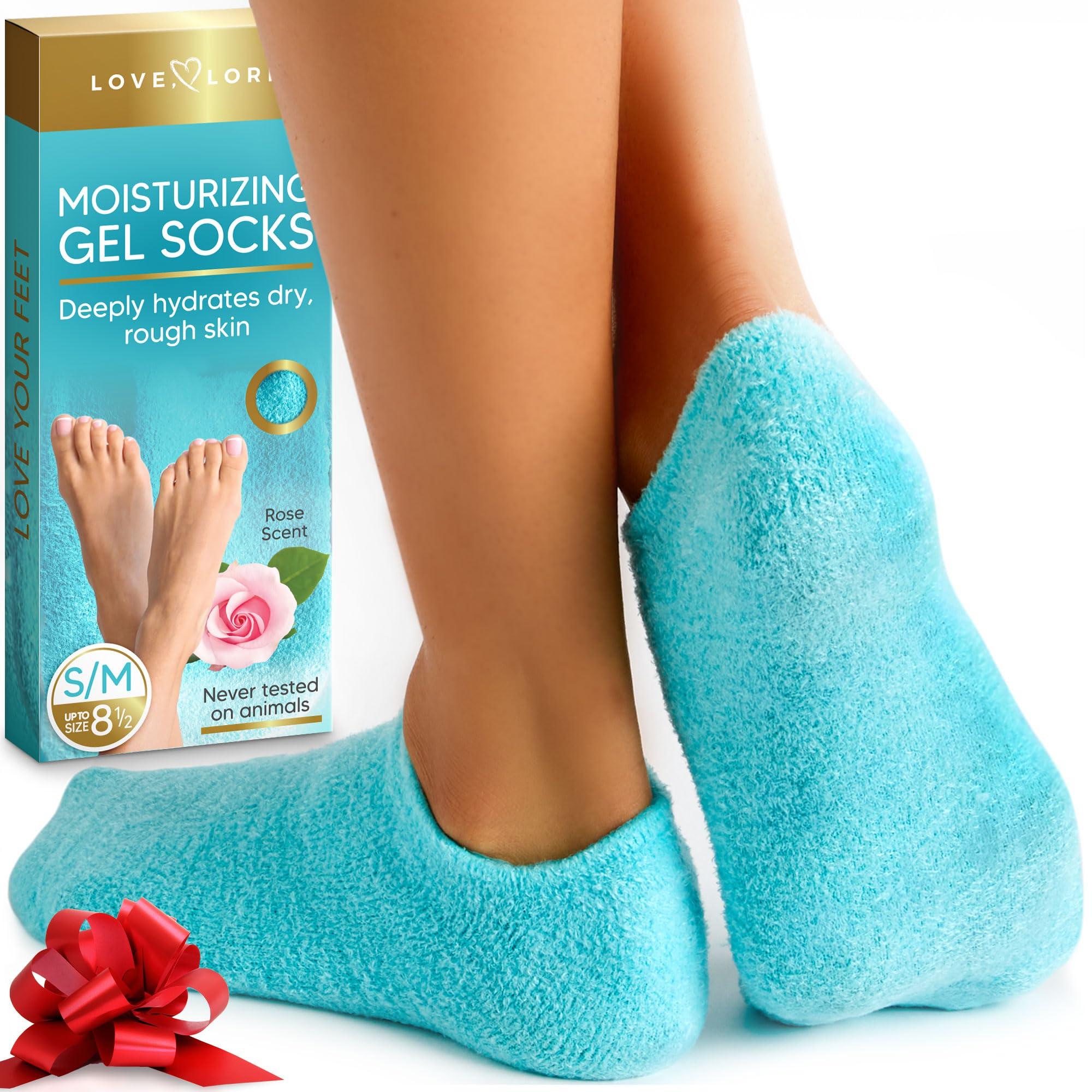 LOVE, LORI Moisturizing Socks & Gel Socks for Dry Cracked Feet Women by Love Lori - Foot Moisturizer Socks & Reusable Lotion Socks for Cracked Heel Repair - Stocking Stuffers for Women, Fits up to Women Size 8.5