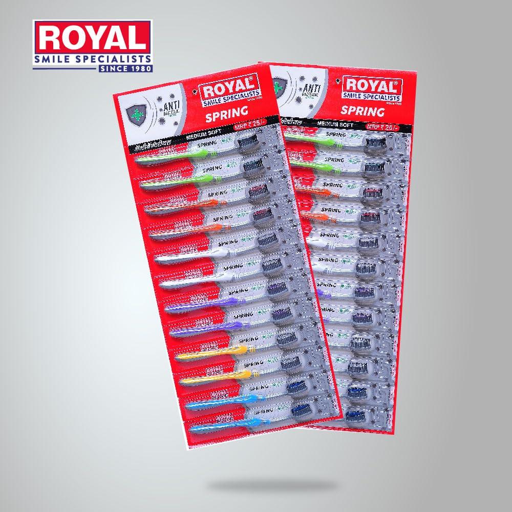 ROYAL SMILE SPECIALISTS Royal Spring Black Toothbrush with Medium Soft Bristles | Hang Card Pack of 12 for Big Families | Manual Toothbrush with Compact Brush Head & Firm Handle for Deep Cleaning (Pack of 12)