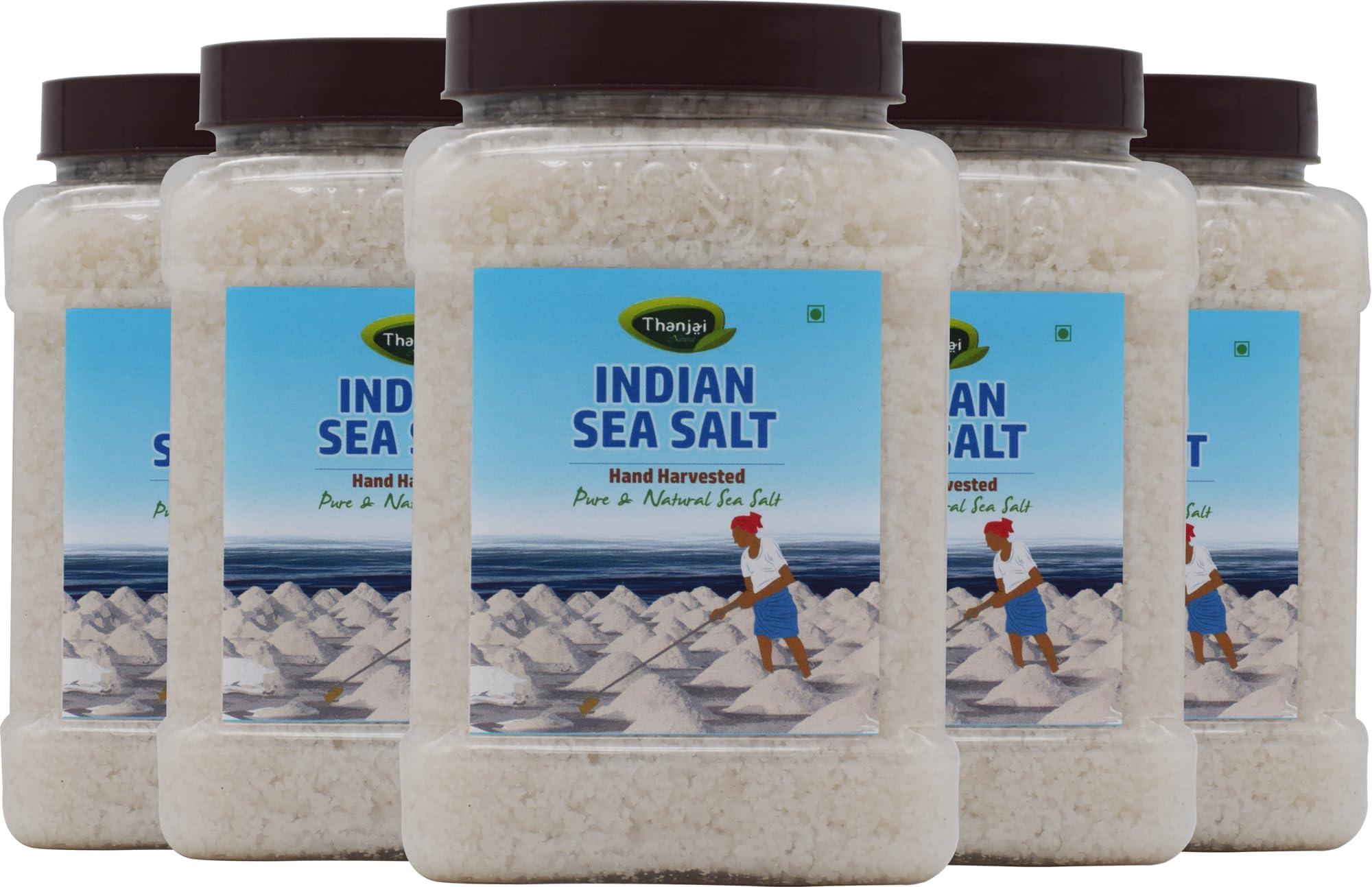 Thanjai Natural Thanjai Natural Indian Sea Salt 5kg (1Kg X 5) Aids Digestion, Flatulence, Rich in Natural Iodine, Potassium, Magnesium, Unprocessed Table Salt (1kg Jar x 5)