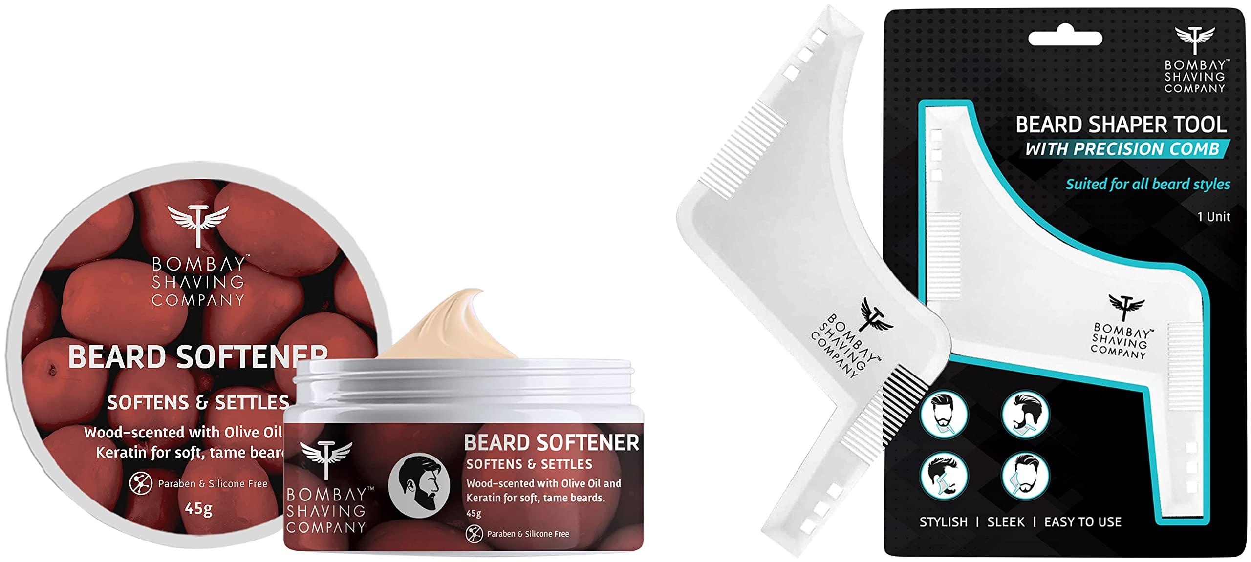 Bombay Shaving Company Bombay Shaving Company Beard Softener Balm with Olive Shea Butter Keratin, Green, Wood, 45g, 1 count & Transparent Beard Shaper Tool With Comb For Men, 50 g
