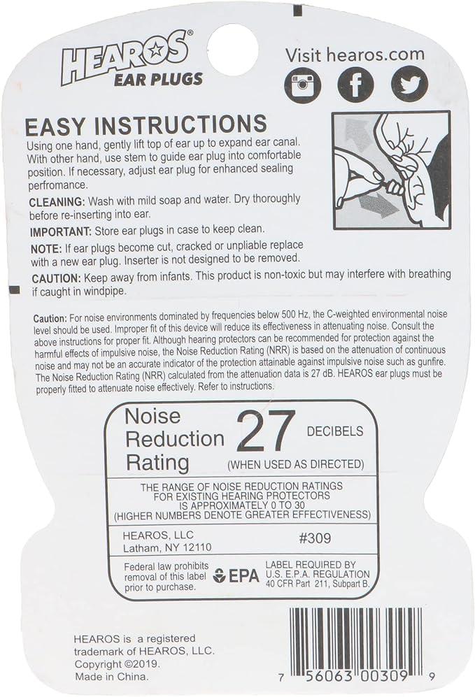 HEAROS Hearos Earplugs Rock \'n Roll Series with Free Case 1-Pair Foam