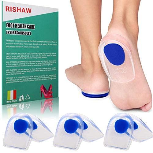 Rishaw 3 Pair Gel Heel Cups Plantar Fasciitis Inserts - Silicone Gel Heel Pads for Heel Pain, Bone Spur & Achilles Pain, Gel Heel Cushions and Cups, Pad & Shock Absorbing Support