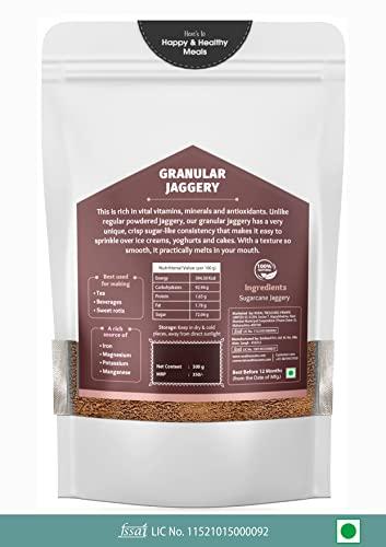 Rural Treasures Granular Jaggery | Sugarcane Jaggery | Sharkara Bellam, Nattu Sakkarai Granules Jaggery | Traditionally made | Pure, Natural, Preservative Free | 300g Pouch