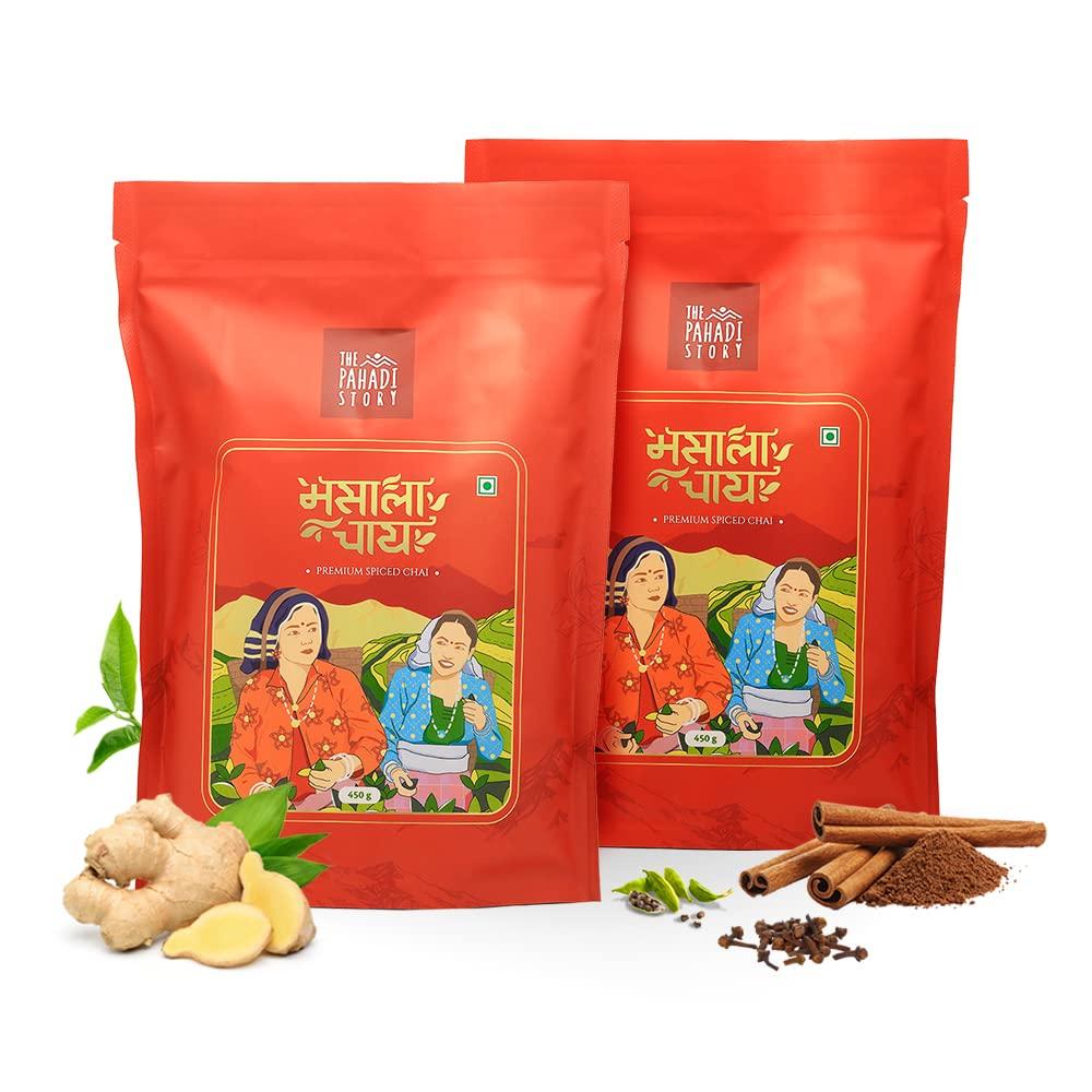 The Pahadi Story The Pahadi Story - Masala Chai Combo Pack of 2, 450gm + 450gm, Perfect Blend Loose Leaf Black Tea Assam Black CTC and Royal Indian spices, 100% Natural No Artificial Flavour