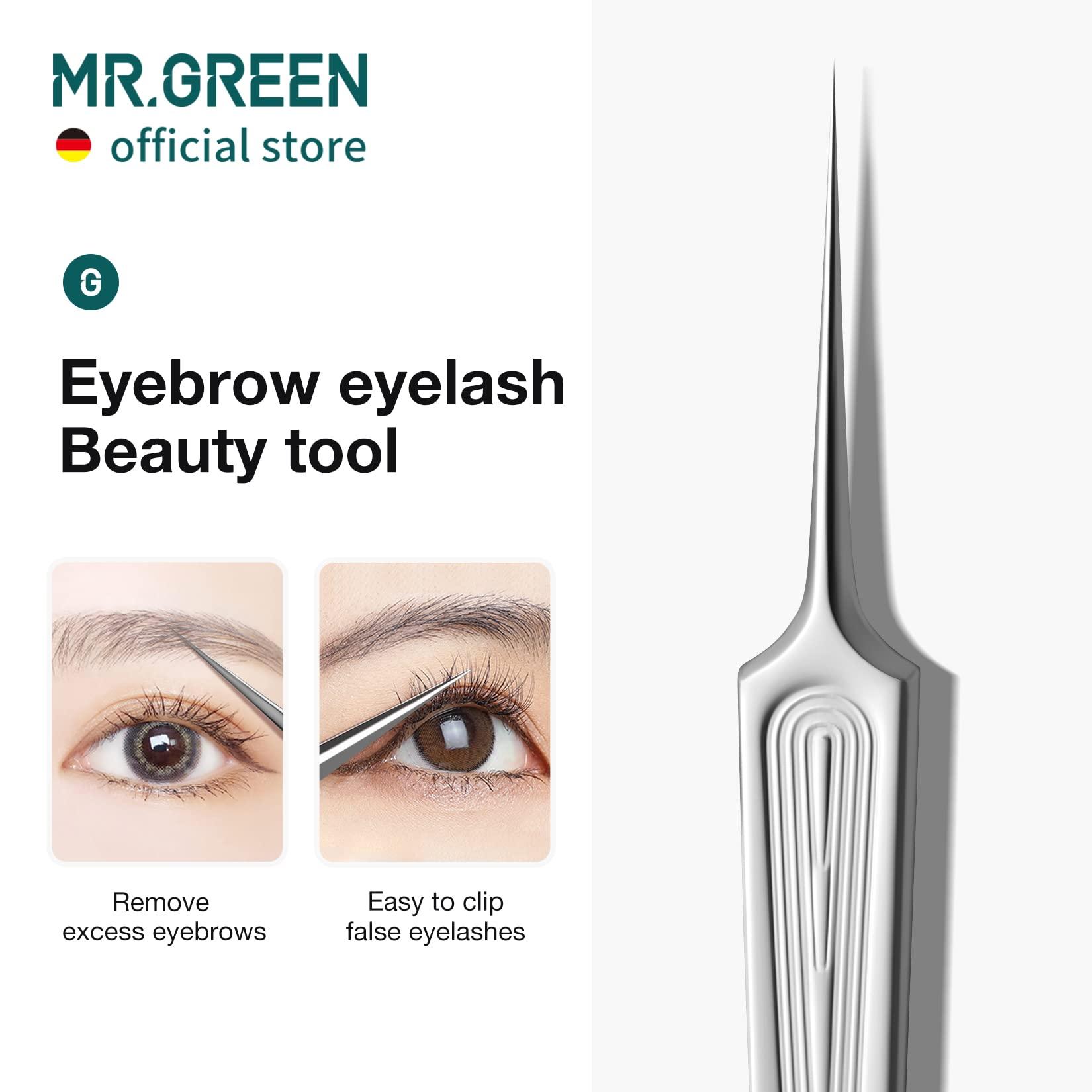 MR.GREEN MR.GREEN Ingrown Hair Tweezers Needle Nose Pointed Tips Tweezers For Eyebrows Splinters Blackhead Removal Acne Clip Extractor (Long)