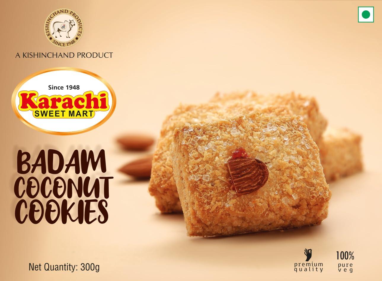 Karachi Sweet Mart KARACHI SWEET MART Badam Coconut Biscuits 600g (Pack of 2, 300g x2)