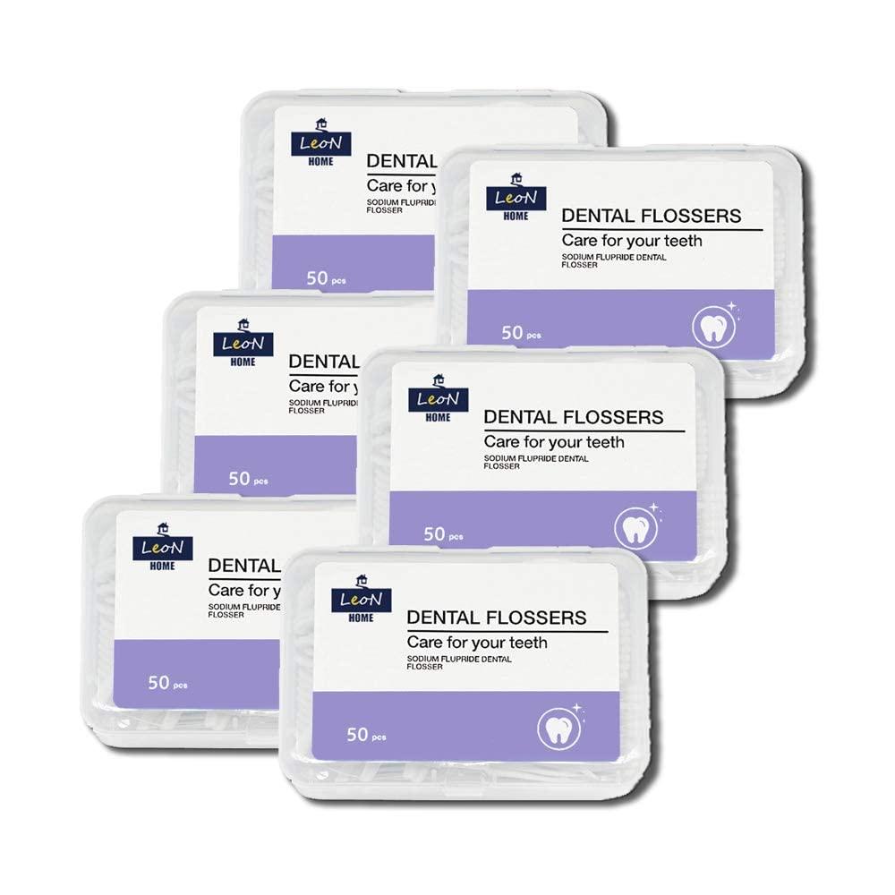 LeoN HOME LeoN Home Dental Floss Picks w/Portable Travel Cases, Pro-Health Deep Clean Teeth for Oral Care, 50 Count/Case (Pack of 6)