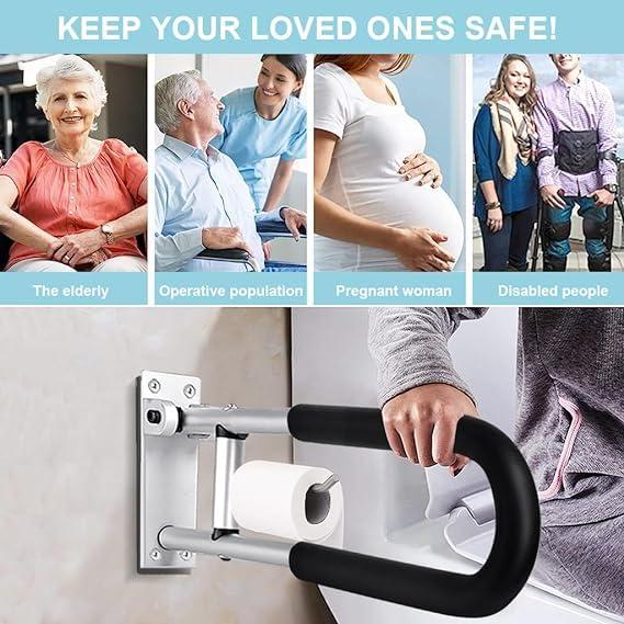 MOMISY MOMISY Wall Mounted Flip up/Folding Aluminum Grab Bar Rails 23.6 Inch Toilet Handrails Bathroom Safety Bar Hand Support for Senior Citizen Injured and Handicapped (1)