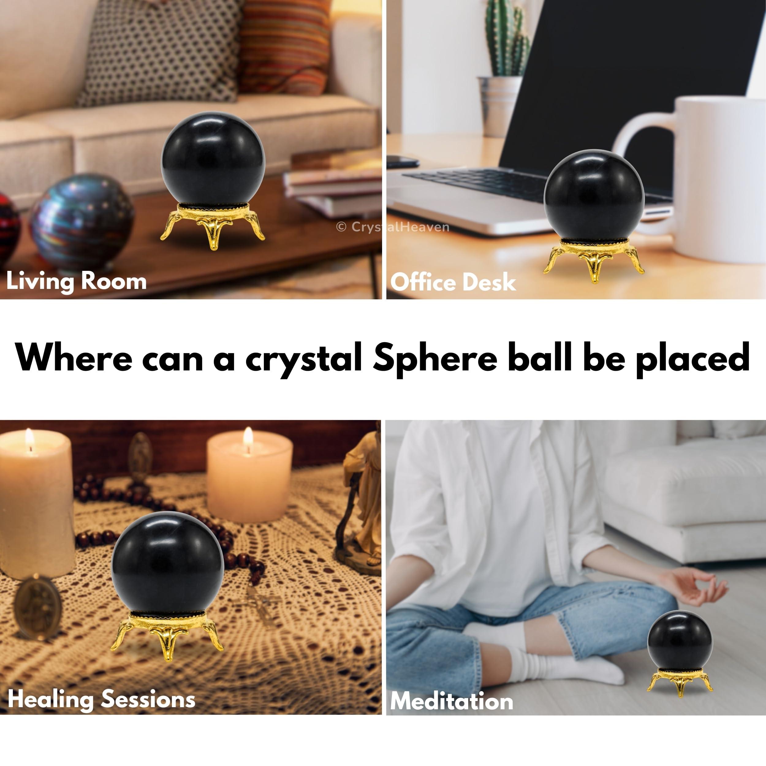 Crystal Heaven Certified Shungite Crystal Ball for Meditation - Premium Crystal Vastu Items for Home and Feng Shui Items for Good Luck - Ideal for Pooja Supplies and Spiritual Practices (2\" Inch)