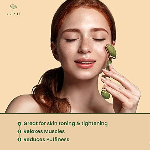 AZAH Gua Sha Stone and Jade Roller for Face Massage by AZAH 100% Natural CERTIFIED Face Massager & Face Roller for Women | Face Shaper Jade Roller and Gua Sha Set for Glowing Skin