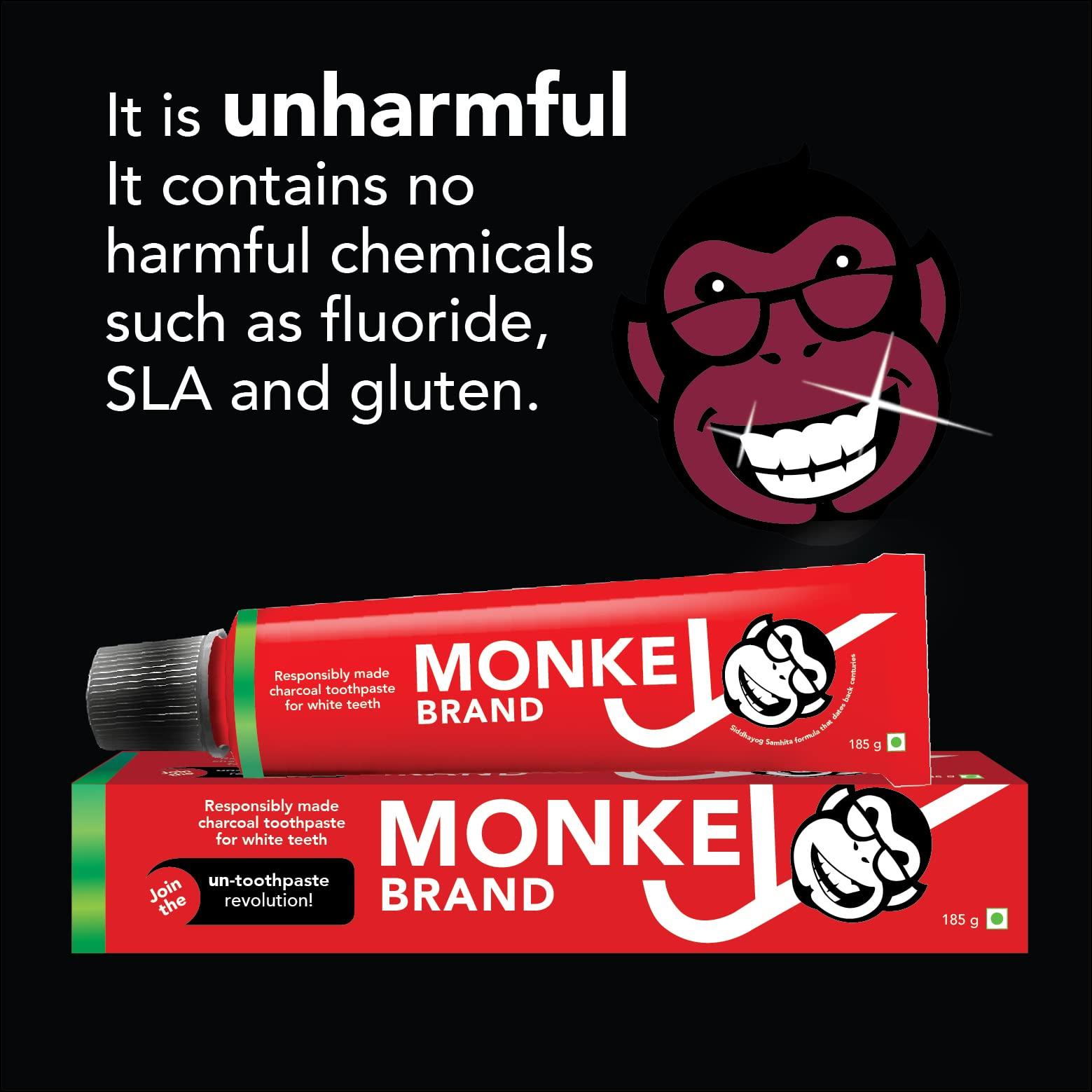 Nogi Nogi Monkey Brand Charcoal Toothpaste (Since 1911). Whitening Stain Removal Ayurvedic Toothpaste For Total Oral Care. Herbal Flouride-Free Toothpaste For All Age Groups-185G(Pack Of 4)