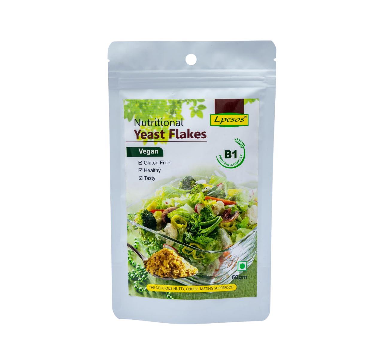 Generic Nutritional Yeast Flakes, 60g [Fortified with Vitamin B12, Gluten Free, Nutty and Cheesy Tasting Nooch] Each Pack of 2