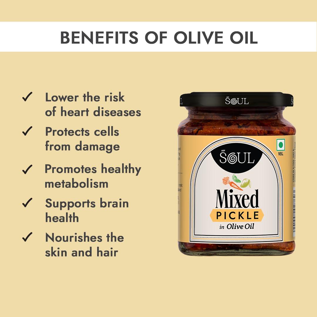 ADF Soul Soul Pickle In Olive Oil Combo Pack of 3 (Mango Pickle 275 GM + Mixed Pickle 275 Gm + Date and Tamarind Chhutney 325 GM)