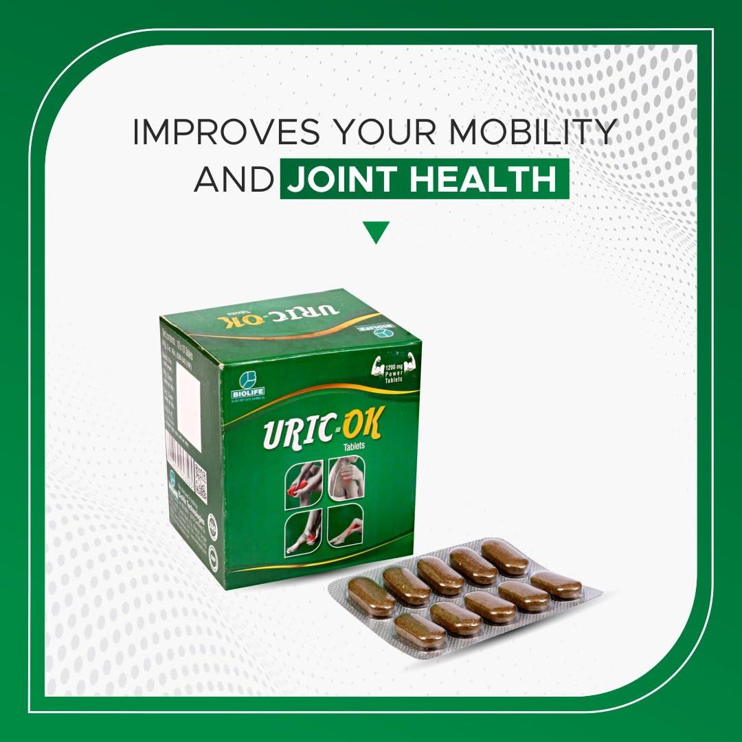 Generic Biolife Uric-Ok for Bones,Joint Pain,Inflammation & Stiffness (100 Tablets), Pack of 1