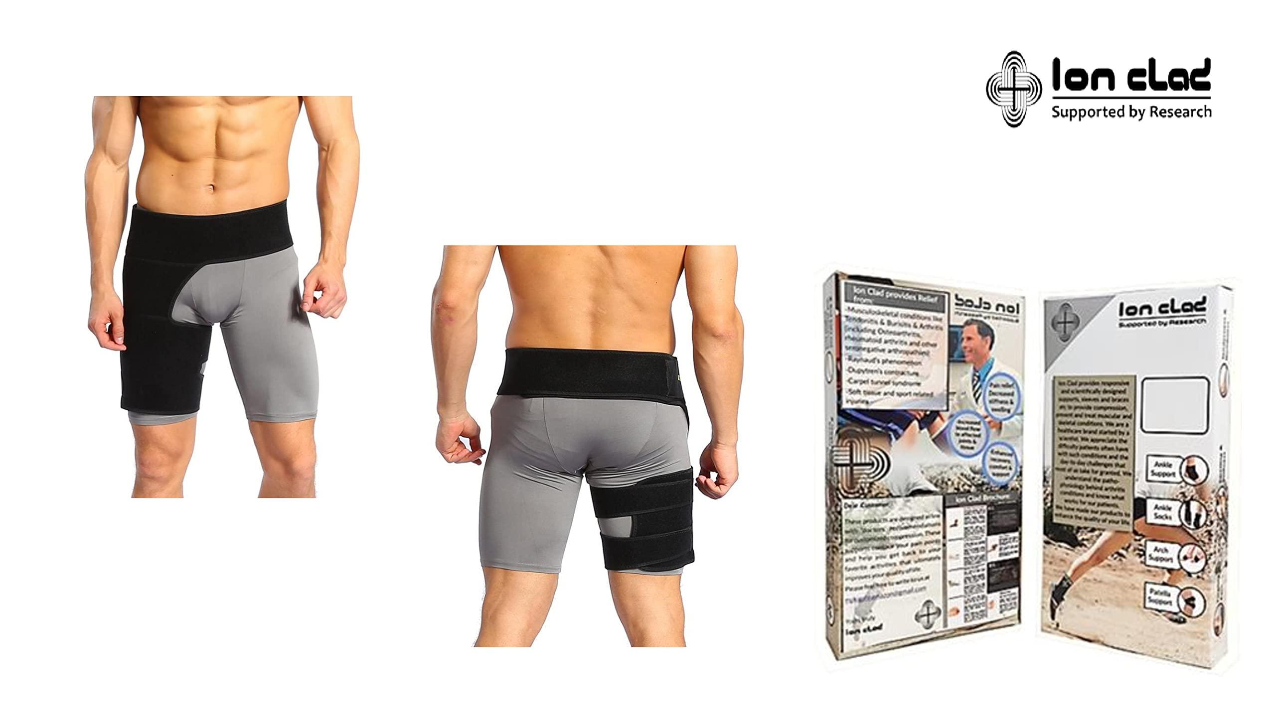 Ion Clad Ion Clad Scientist Developed Copper Compression Hip Joint Brace with Groin Support. Pain Relief & Recovery for Quads, Pulled Muscle, Lower Back, Sciatica, Hip Flexor & Hamstring Strain – Men & Women