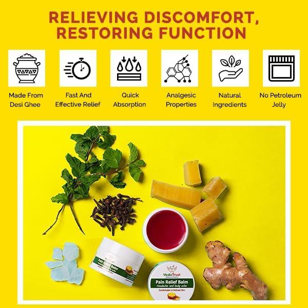 VedicTrust VedicTrust Ayurvedic Pain Relief Balm (Pack Of 3-25 Gm) Naturally Made with Desi Ghee, Kapoor, Tarpin Tel, Lavang Tel, Pudina Tel | All Age Balm | Muscle Pain, Headaches, Backaches |