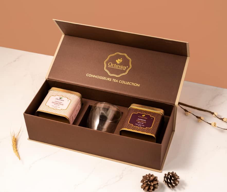 Octavius Octavius Connoisseurs Tea Collection | Premium Darjeeling Loose Leaf Teas | First Flush, Second Flush | With Double Wall Glass - 200 Gm (100 Gm Each)