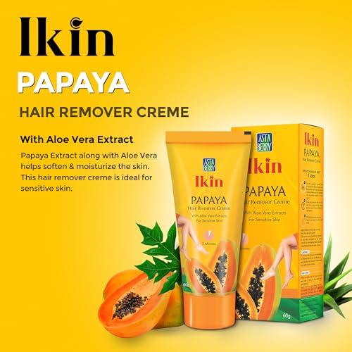 Ikin Ikin Papaya Hair Remover Cream For Sensitive Skin - Bikini Hair Removal Cream For Women & Girls (Pack of 2 (60gm X 2))