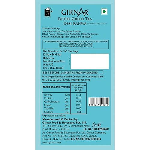 Generic Girnar Detox Green Tea (36 Tea Bags) + Jyoti Ben's Mukhwas Roasted Saunf With Dhana Daal 200g