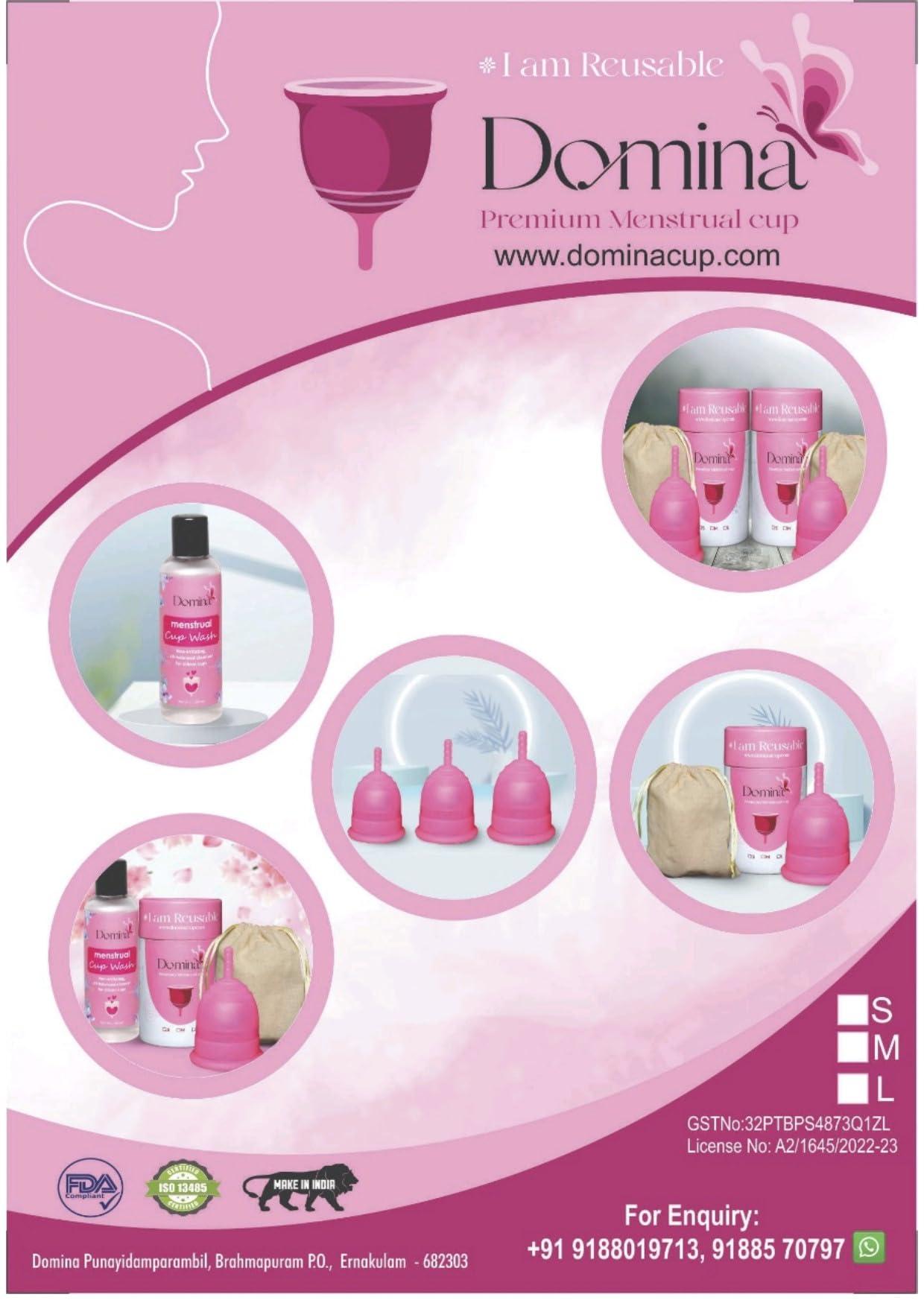 DOMINA DOMINA Reusable Menstrual Cup Ultra Soft, Odour & Rash Free|100% Medical Grade Silicone|No Leakage|Protection For Up To 8-10 Hours (Large),1 Count