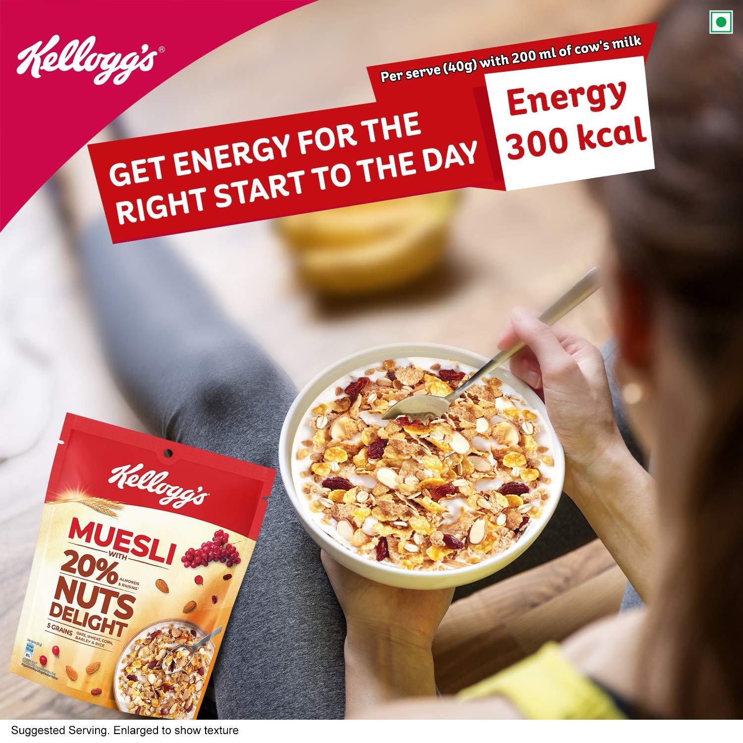 Kellogg's Kellogg\'s Muesli 20% Nuts Delight|Breakfast Cereal|High In Iron|High In Fibre|Naturally Cholesterol Free|240G Pack