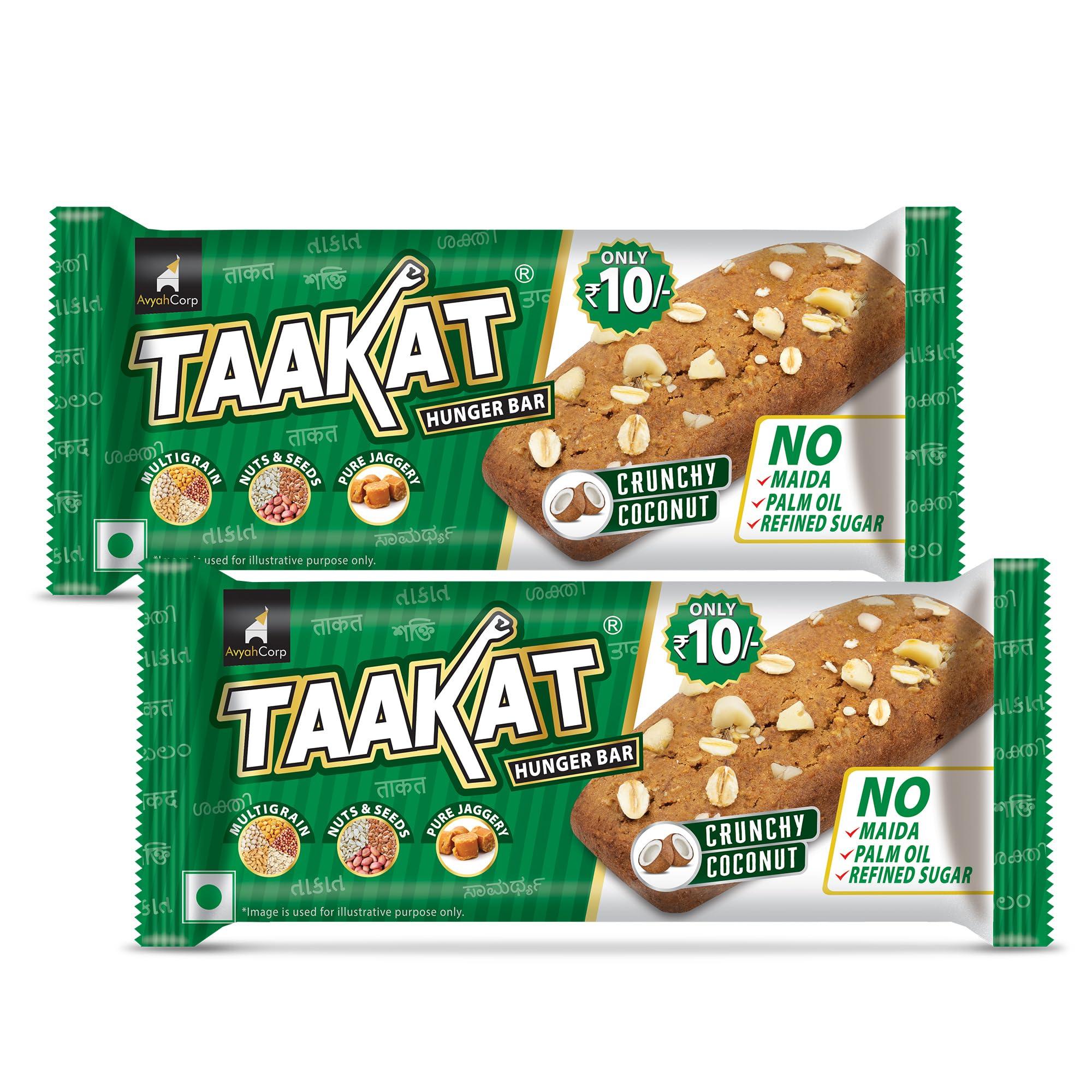 Taakat Hunger Bar Taakat Hunger Bar Crunchy Coconut - Pack of 20 bars | Multigrain | Nuts & Seeds | Pure Jaggery | 5g Protein | Source of Fiber | No Maida | No Palm Oil | No Refined Sugar | Baked & Crunchy | Tasty & Filling