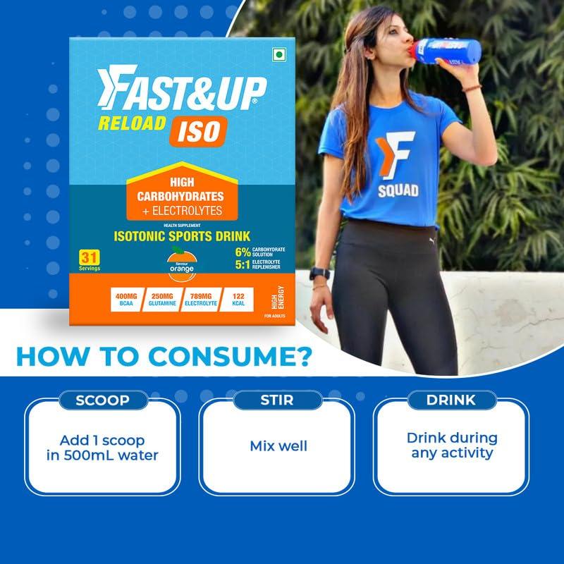 FAST&UP Fast&Up Reload Isotonic Energy Drink | Carbs + Electrolytes + Aminos | Restore, Replenish and Recover | 31 servings (Orange)