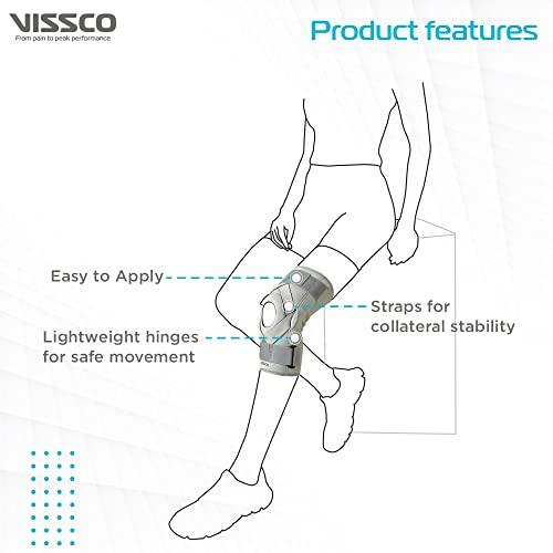 Vissco Vissco Neoprene Hinged Patella Knee Brace (Moderate Support), Knee Support for Pain Relief, Knee Injury Braces for Walking, Running, Gym, Workout - (CLOSED TYPE) - Small (Grey)