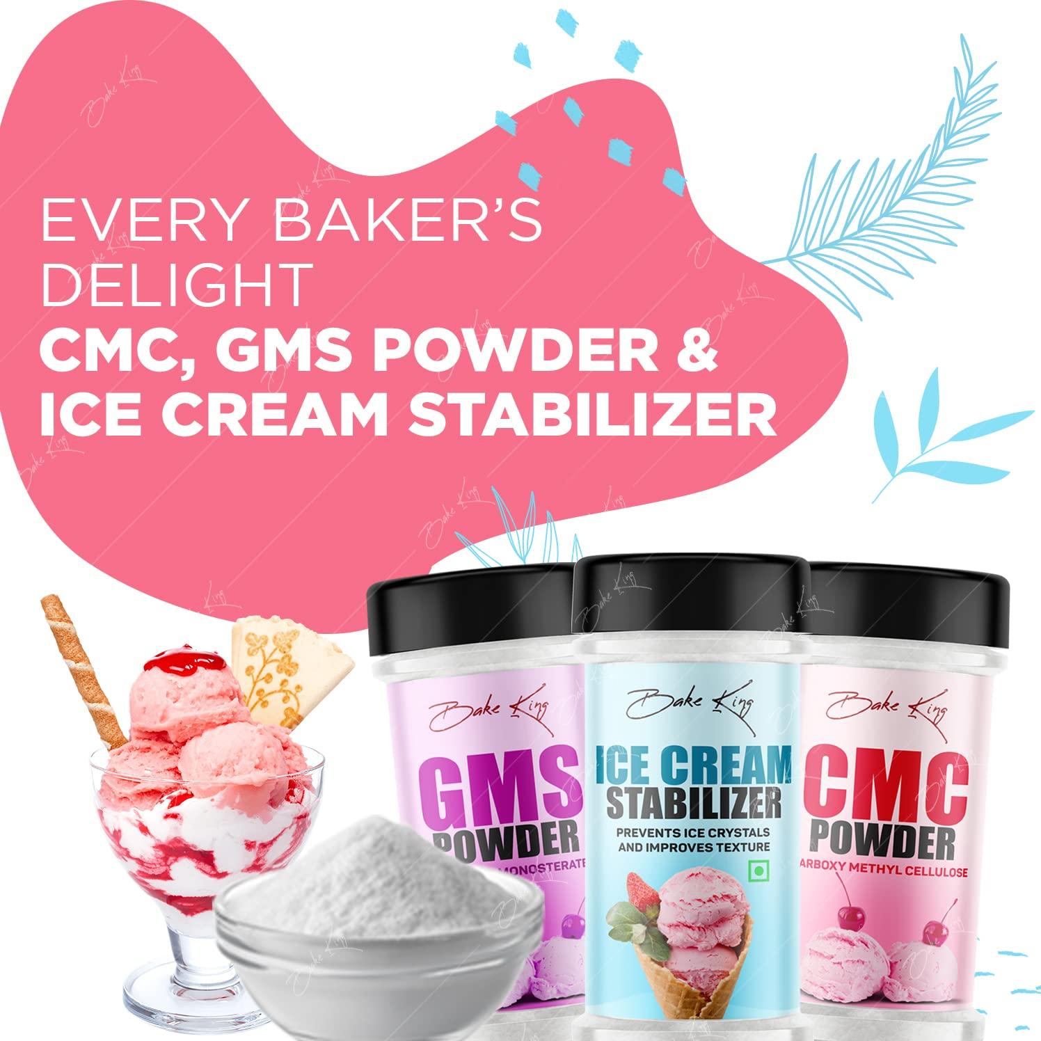 BAKE KING BAKE KING Pack Of 3 Ice Cream Stabilizer 50Gm,Gms Powder (Glycerol Monostearate) 50Gm & Cmc Powder (Carboxymethyl Cellulose) 50Gm|Raising Ingredient Powder|Instant Ice Creams That Improves Texture