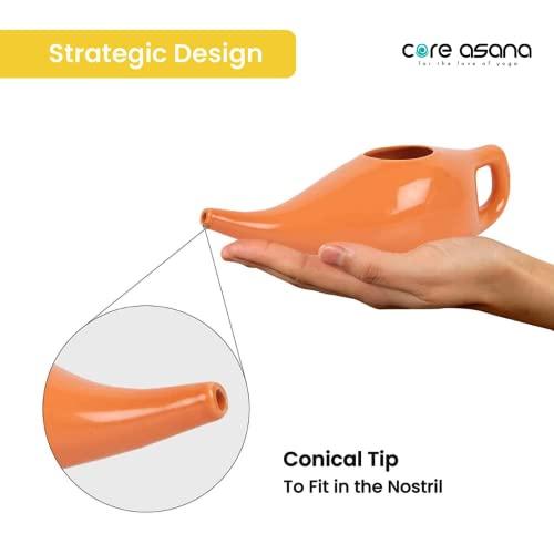 Core Asana Core Asana Ceramic Jal Neti Pot Non-Metallic and Lead Free Comfortable Grip Natural Treatment for Sinus Congestion, Yoga Neti Pot (Amber)