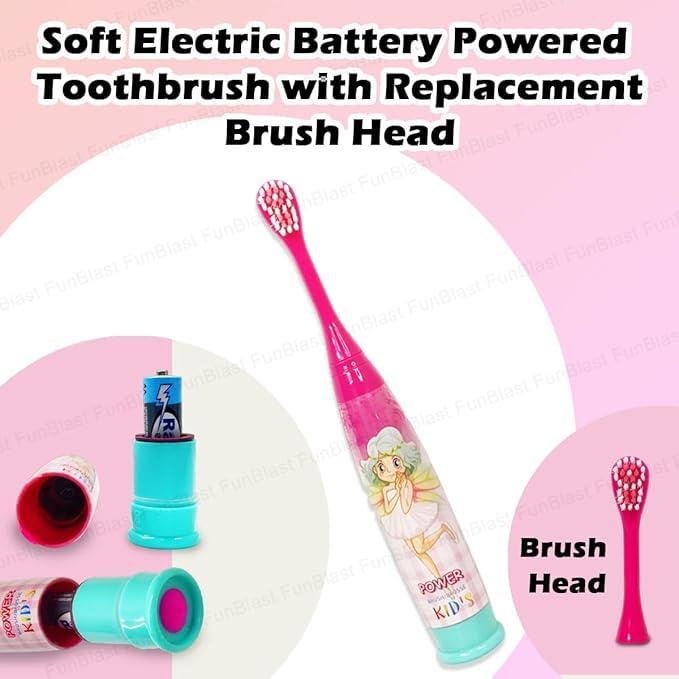 NavaFresh Basics Aarnik Collections Sonic Powered Battery Operated Electric Toothbrush with Extra Toothbrush head for Girls, Boys and Children Electric Toothbrush for Kids (Pink)