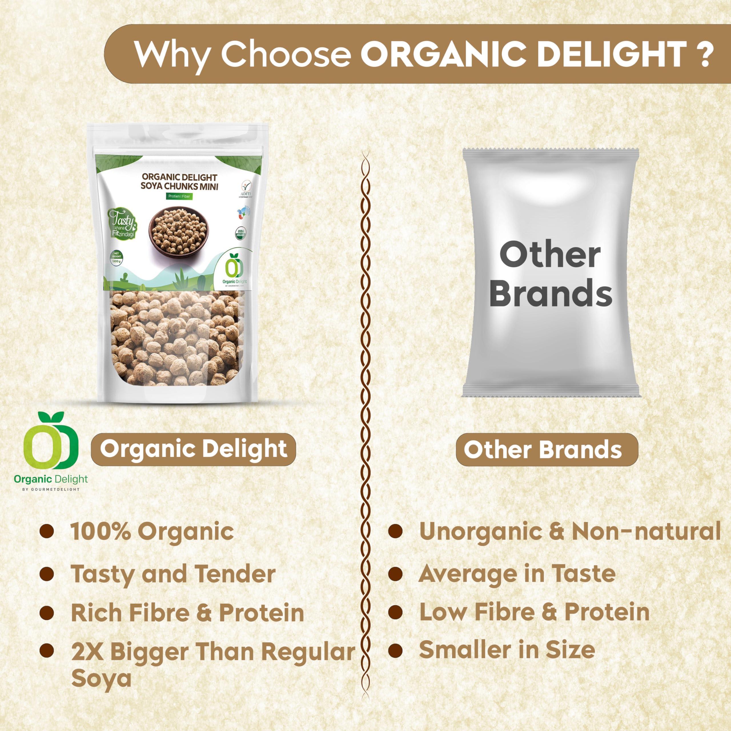 Organic Delight Organic Soya Chunks Mini 500gm By Organic Delight USDA Certified Healthy & Tasty Soya Bean Chunks With Natural High Protein Source Of Dietary High Fiber Fresh Soya Wadi 500 gm