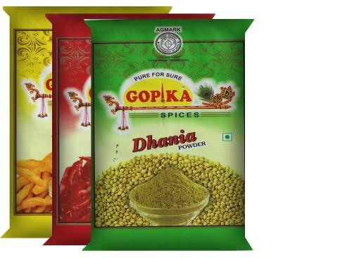 Generic GOPIKA SPICES | 100% Sure For Pure Combo Pack of Chilli Powder 500gm, Turmeric Powder 500gm, Coriander Powder 500gm, (Lal Mirchi, Haldi, Dhaniya) Pack Of 3 Each 500gm
