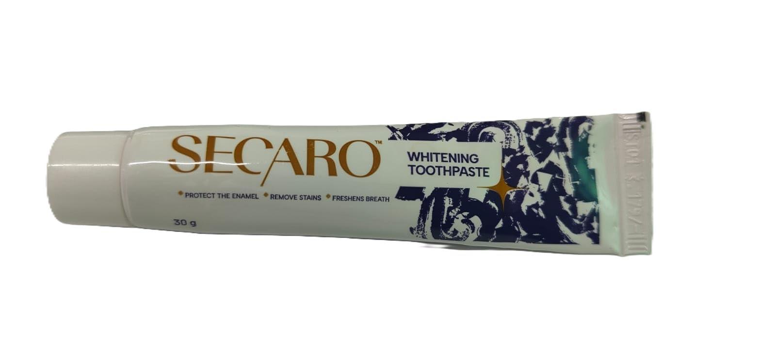 Secaro Secaro Teeth Whitening Toothpaste | Pack of 3 Toothpaste for Fresh Breath | Cleans and Remove the Yellow Stains from Teeth | Cool Blue Color Toothpaste for Teeth Sensitivity | 30gm Each