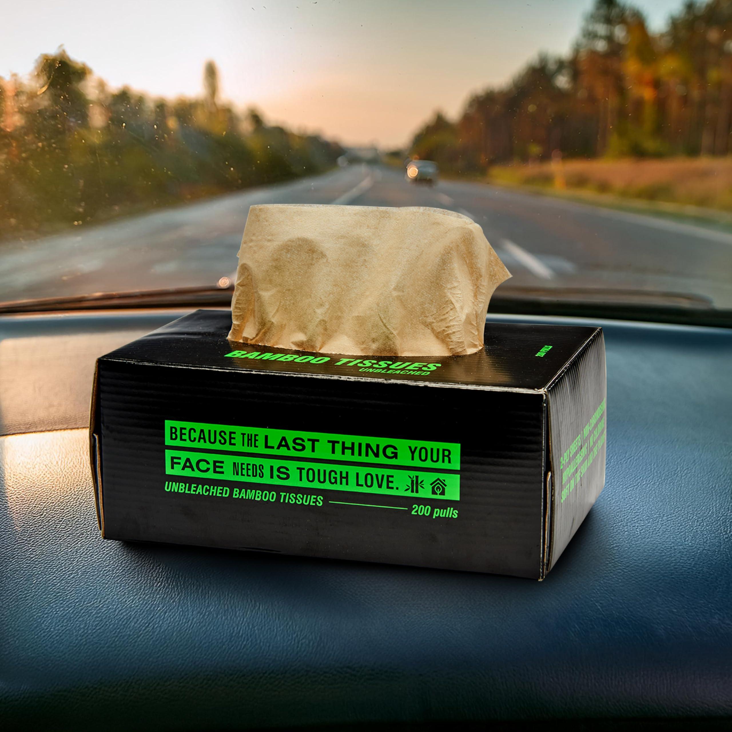 Beco Beco Bamboo Super Soft 2-ply Car Tissue Box| Facial Tissue-100 pulls x 3 Packs (300 Pulls) | 100% Natural & Ecofriendly