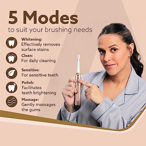 AGARO AGARO Cosmic Plus Sonic Electric Tooth Brush for Adults with 5 Modes, 5 Brush Heads, 1 Interdental Head, Carry Case & Rechargeable with 4 Hours Charge Lasting Up to 25 Days,Power Toothbrush(Rosegold)