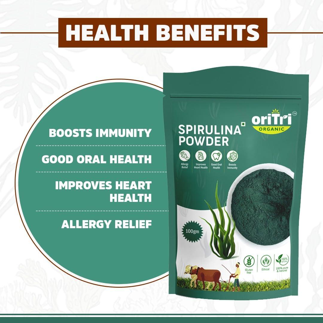 Oritri Organic Oritri Organic Wheat Grass Powder & Spirulina Powder: Nature\'s Powerhouse to Manage Blood Sugar, Immunity, Detox & Reduce Inflammation (Combo Pack)