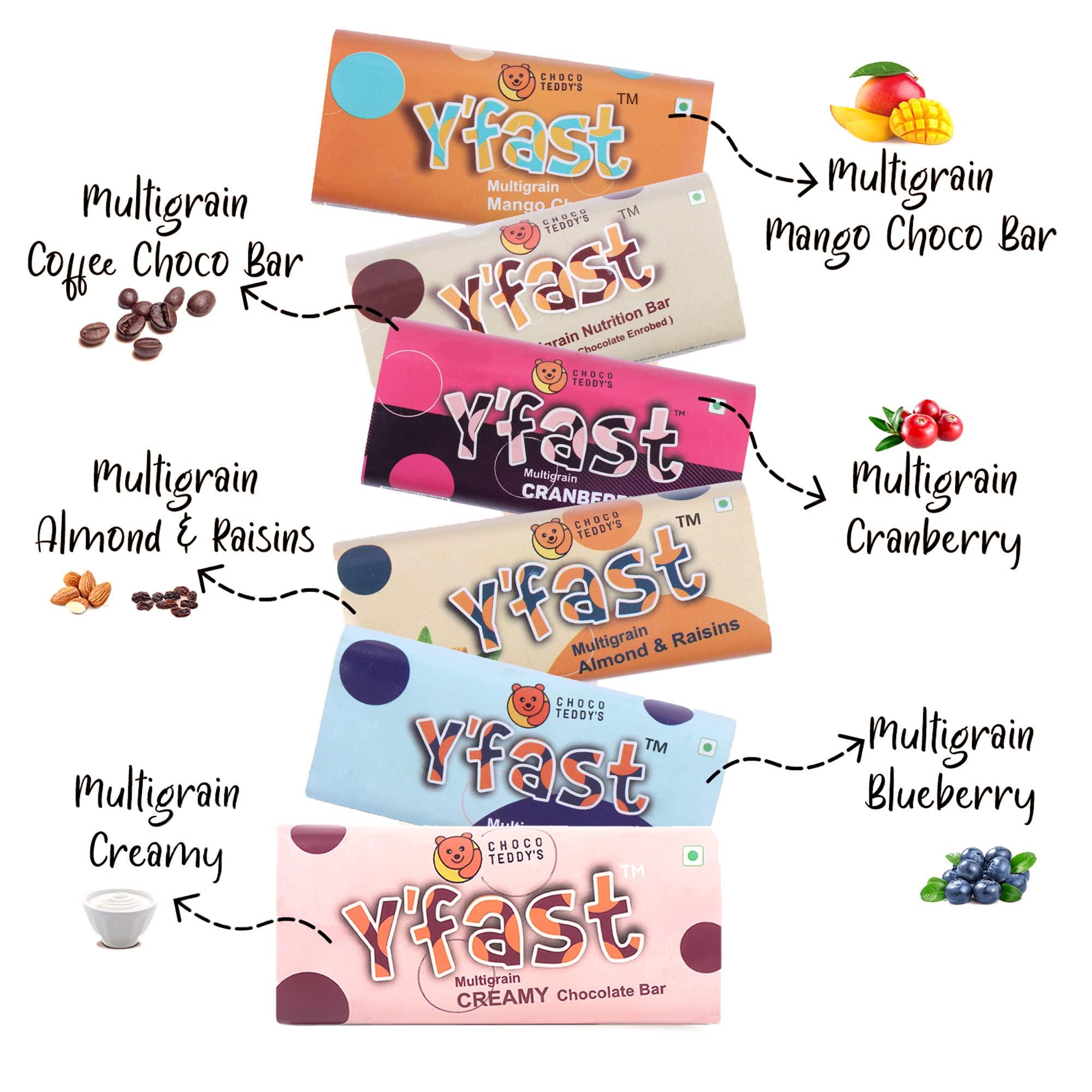 CHOCO TEDDY'S Choco Teddy\'s YFast Bars (10 Choco Bars) Multigrain Chocolate Bar Pack of 10-550 g (Cranberry)