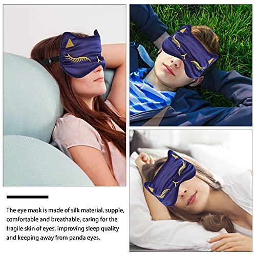 HEALLILY HEALLILY 1Pc Imitation Silk Blindfold Sleeping Shading Eye Blindfold Cartoon Cat Eye Blindfold with Adjustable Buckle for Home Office School Sleep (Navy)