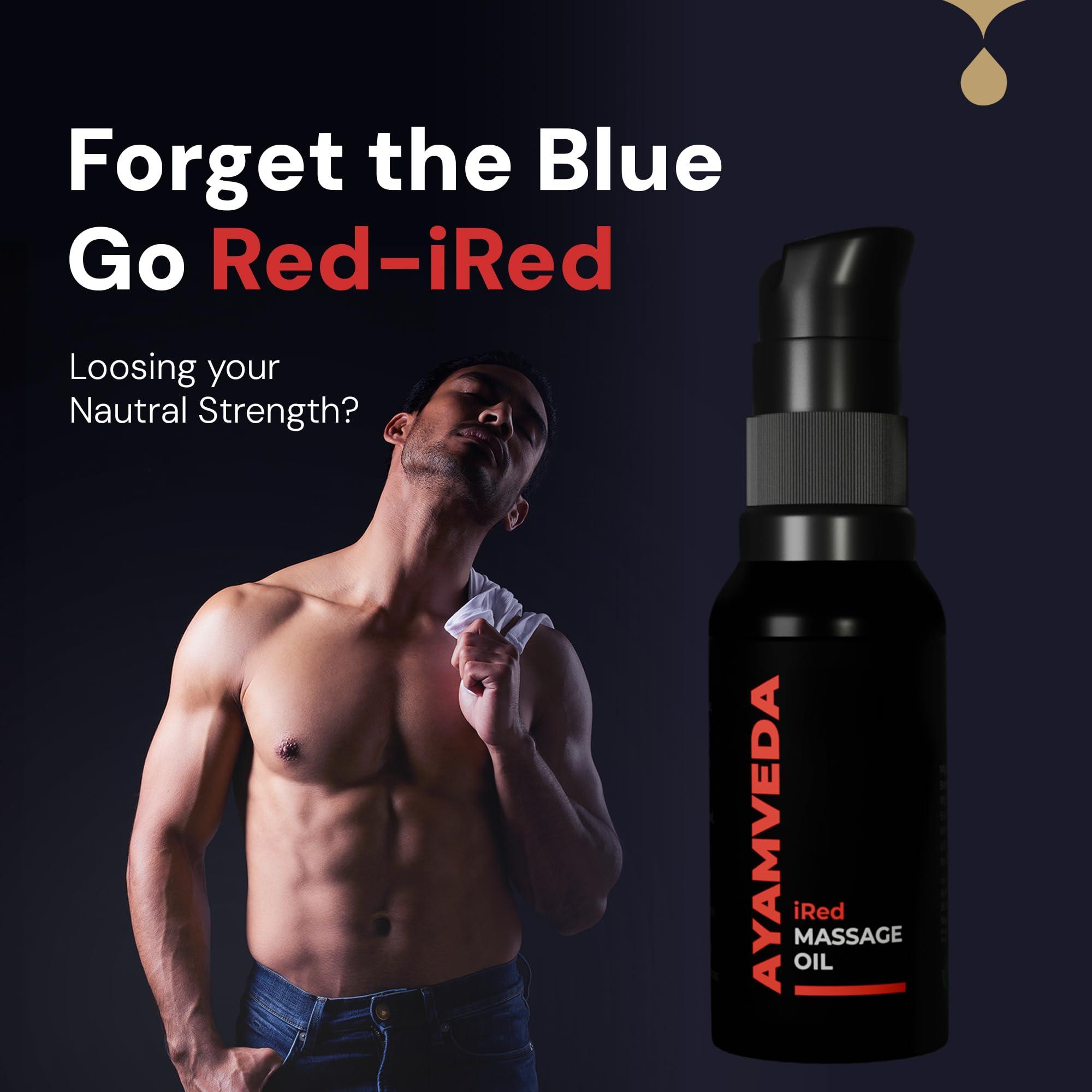 AyamVeda AyamVeda by Dr.Ajayita - iRed Massage Oil For Men with 60+ Premium herbs like Ashwagandha I Strength and Stamina Destroyer of Weakness (60 Days Pack) For External Use Only | No Side Effects